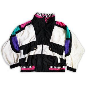 Vintage 80s Striped Multicolor Windbreaker L